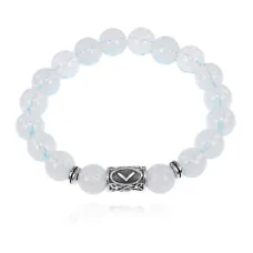 Браслет с руной Кеназ и синт.камнем Лунный камень BSRM-19-11