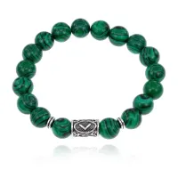 Браслет с руной Кеназ и синт.камнем Малахит BSRM-19-12