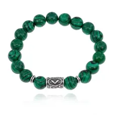 Браслет с руной Кеназ и синт.камнем Малахит BSRM-19-12
