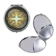 Круглое складное зеркало, цвет серебро, Крест Трилистниковый C1006016