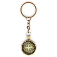 Круглый брелок, цвет бронза, с цепочкой, Крест Трилистниковый C1006018