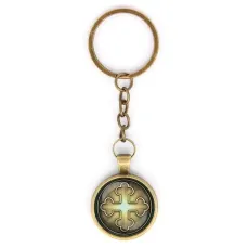 Круглый брелок, цвет бронза, с цепочкой, Крест Трилистниковый C1006018