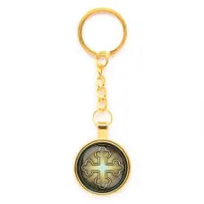 Круглый брелок, цвет золото, с цепочкой, Крест Трилистниковый C1006020