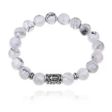 Браслет с руной Тейваз и нат.камнем Кахолонг BSRM-20-07