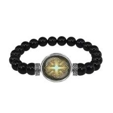 Браслет из чёрного агата, Крест Трилистниковый C1006056