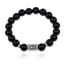 Браслет с руной Тейваз и нат. камнем Черный агат BSRM-20-23