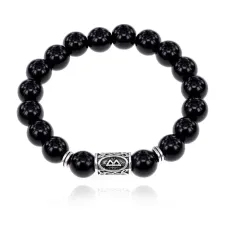 Браслет с руной Беркана и нат. камнем Черный агат BSRM-21-23