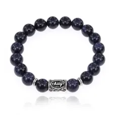 Браслет с руной Эйваз и синт.камнем Синий авантюрин BSRM-22-02