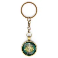 Круглый брелок, цвет бронза, с цепочкой, Крест Голгофа C1007018