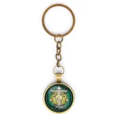 Круглый брелок, цвет бронза, с цепочкой, Крест Голгофа C1007018