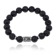 Браслет с руной Манназ и нат.камнем Лава BSRM-23-09