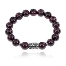 Браслет с руной Ансуз и нат. камнем Гранат BSRM-24-06
