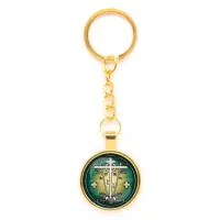 Круглый брелок, цвет золото, с цепочкой, Крест Голгофа C1007020