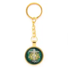 Круглый брелок, цвет золото, с цепочкой, Крест Голгофа C1007020