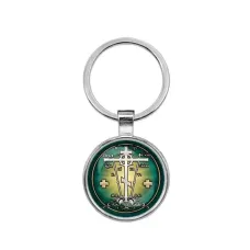Круглый брелок, цвет серебро, Крест Голгофа C1007021
