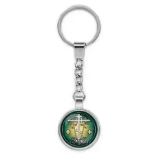 Круглый брелок, цвет серебро, с цепочкой, Крест Голгофа C1007022
