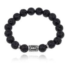 Браслет с руной Ансуз и нат.камнем Лава BSRM-24-09