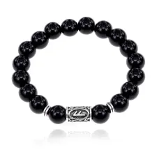 Браслет с руной Ансуз и нат. камнем Черный агат BSRM-24-23