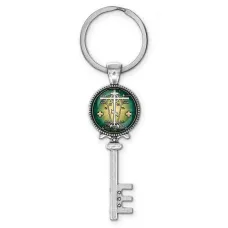 Брелок ключ, цвет серебро, с кольцом для ключей, Крест Голгофа C1007044
