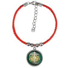 Браслет из красного шнура, Крест Голгофа C1007047