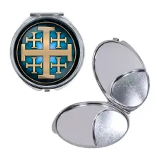 Круглое складное зеркало, цвет серебро, Крест Иерусалимский C1008016