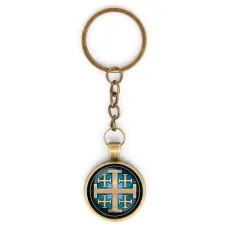 Круглый брелок, цвет бронза, с цепочкой, Крест Иерусалимский C1008018
