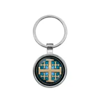 Круглый брелок, цвет серебро, Крест Иерусалимский C1008021