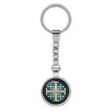 Круглый брелок, цвет серебро, с цепочкой, Крест Иерусалимский C1008022