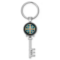 Брелок ключ, цвет серебро, с кольцом для ключей, Крест Иерусалимский C1008044