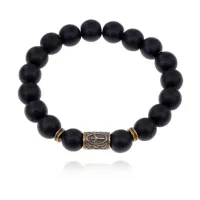Браслет со славянской руной Мир и синт.камнем Шунгит BSRK-01-24