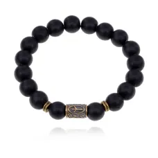 Браслет со славянской руной Мир и синт.камнем Шунгит BSRK-01-24