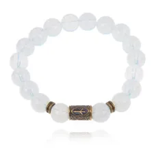 Браслет со славянской руной Чернобог и синт.камнем Лунный камень BSRK-02-11