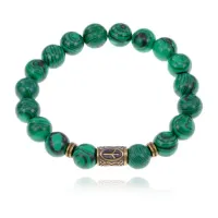 Браслет со славянской руной Чернобог и синт.камнем Малахит BSRK-02-12