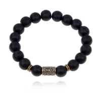 Браслет со славянской руной Чернобог и синт.камнем Шунгит BSRK-02-24