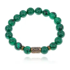 Браслет со славянской руной Алатырь и синт.камнем Малахит BSRK-03-12