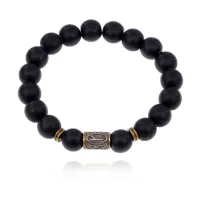 Браслет со славянской руной Алатырь и синт.камнем Шунгит BSRK-03-24