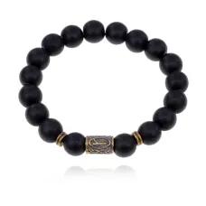 Браслет со славянской руной Алатырь и синт.камнем Шунгит BSRK-03-24
