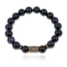 Браслет со славянской руной Радуга и синт.камнем Синий авантюрин BSRK-04-02