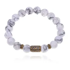Браслет со славянской руной Радуга и нат.камнем Кахолонг BSRK-04-07