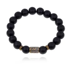 Браслет со славянской руной Радуга и синт.камнем Шунгит BSRK-04-24