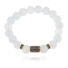 Браслет со славянской руной Нужда и синт.камнем Лунный камень BSRK-05-11