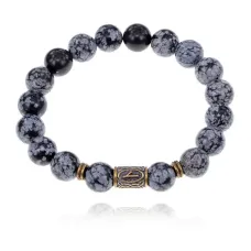 Браслет со славянской руной Нужда и нат.камнем Снежный обсидиан BSRK-05-14