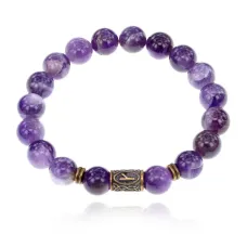 Браслет со славянской руной Крада и нат.камнем Аметист BSRK-06-03