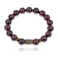 Браслет со славянской руной Треба и нат.камнем Гранат BSRK-07-06