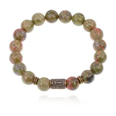 Браслет со славянской руной Треба и нат.камнем Унакит BSRK-07-20