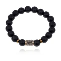 Браслет со славянской руной Треба и синт.камнем Шунгит BSRK-07-24