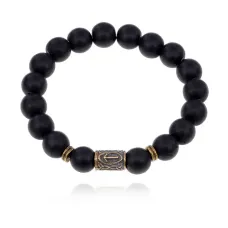 Браслет со славянской руной Треба и синт.камнем Шунгит BSRK-07-24
