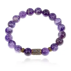 Браслет со славянской руной Сила и нат.камнем Аметист BSRK-08-03