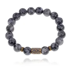 Браслет со славянской руной Сила и нат.камнем Лабрадор BSRK-08-08