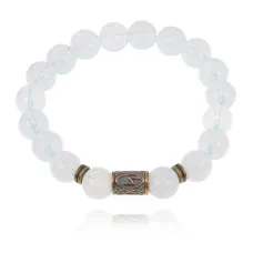 Браслет со славянской руной Сила и синт.камнем Лунный камень BSRK-08-11